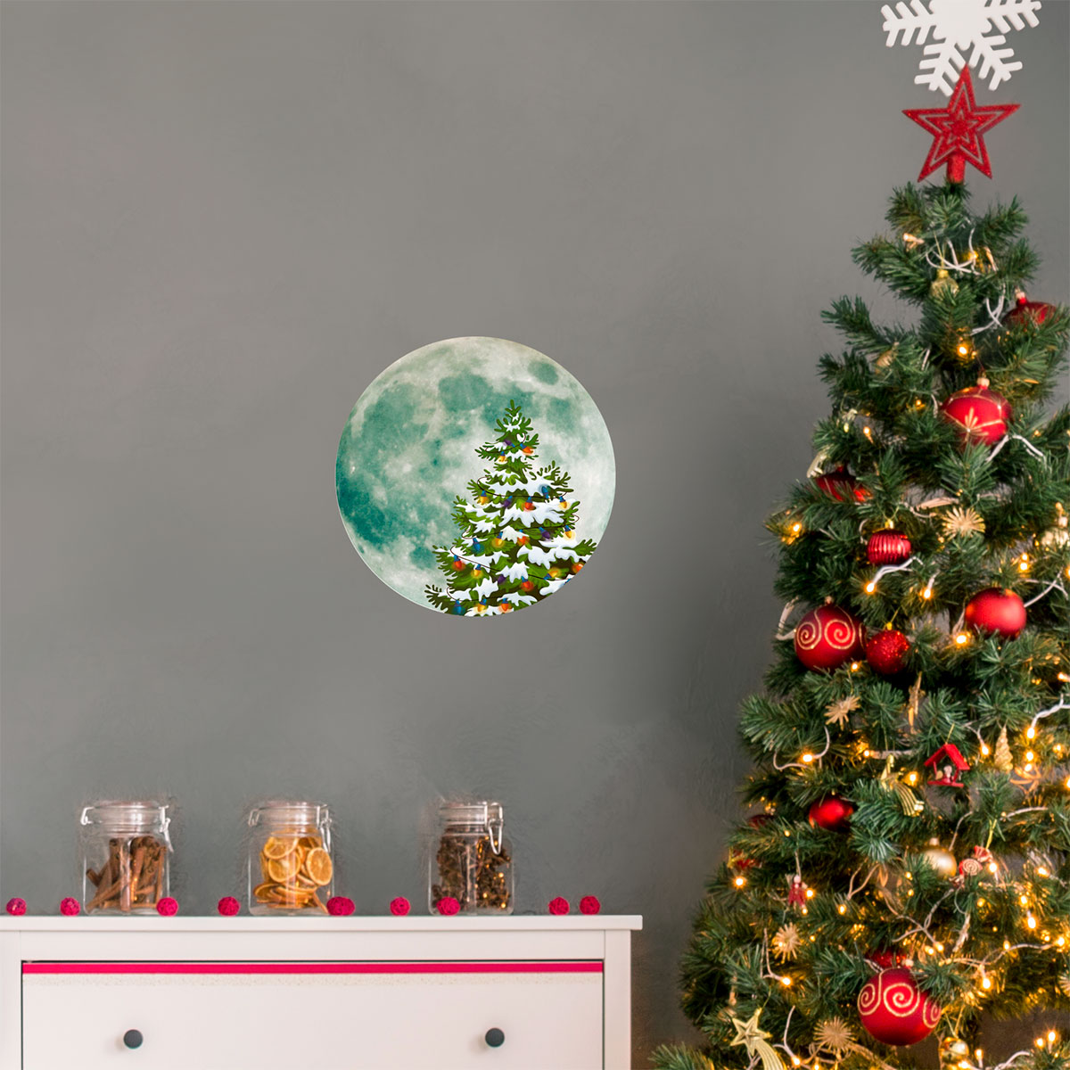 Adesivo luna fosforescente + albero di Natale