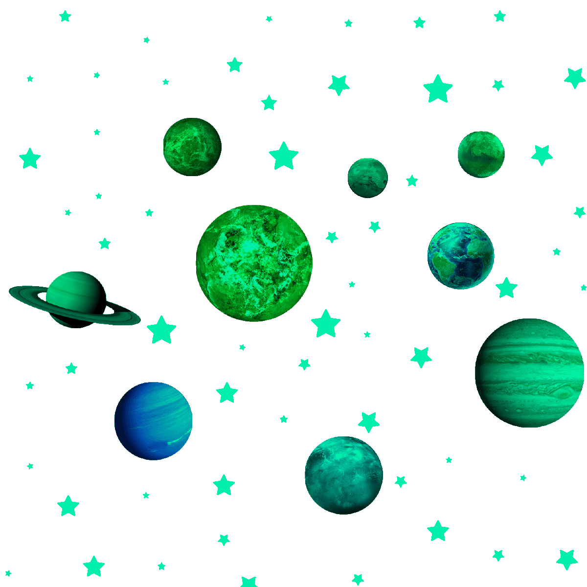 Sticker Univers - 150 étoiles et planètes phosphorescentes - stickers  phosphorescent & stickers muraux 