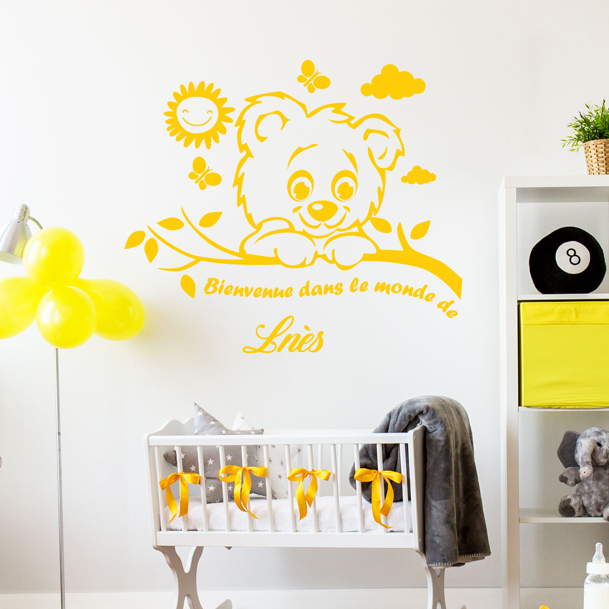 Stickers Prénom Personnalisé, Sticker Autocollant Ourson - Décoration  Murale Chambre Enfant