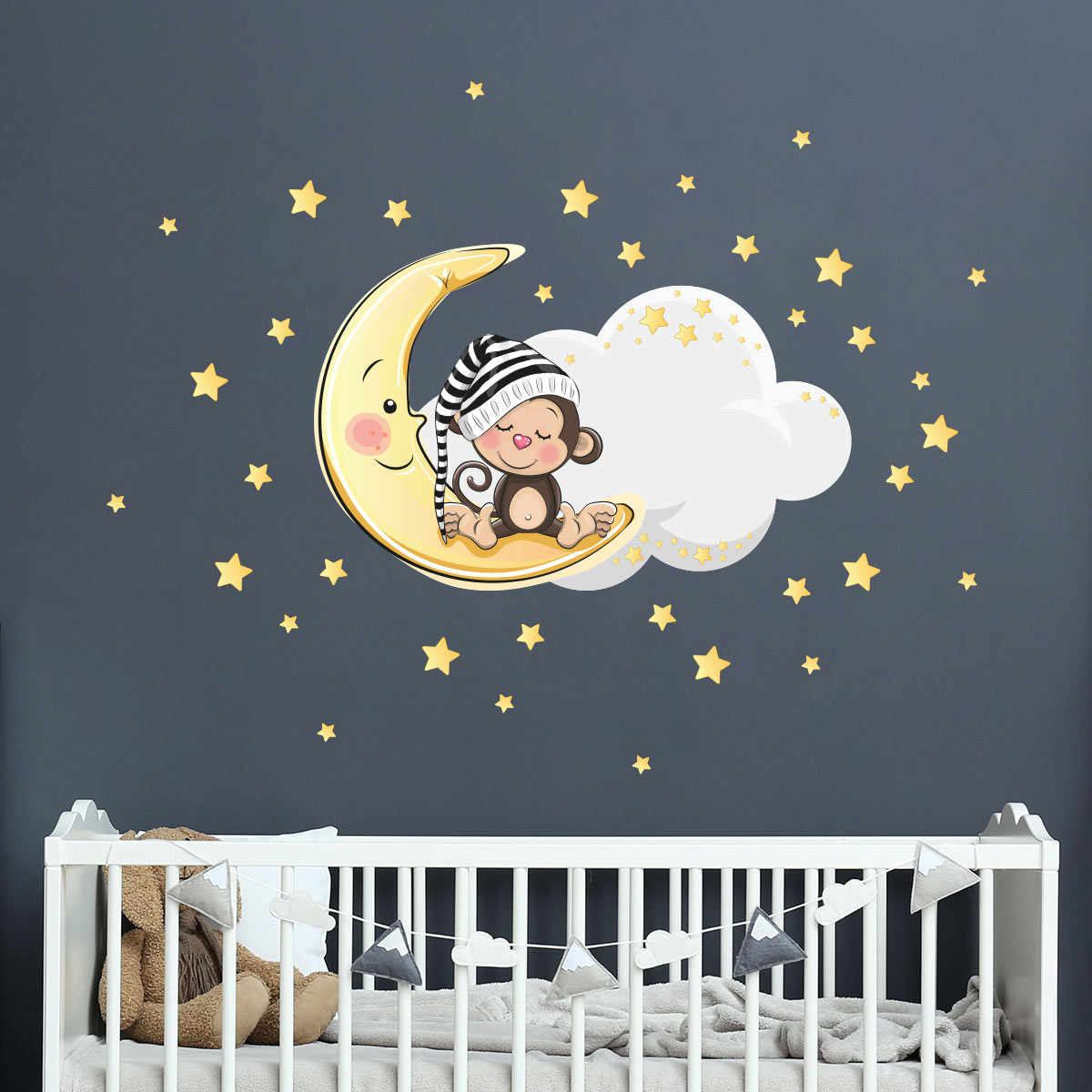 Wall decal monkey on the moon and 90 stars
