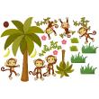 Stickers muraux pour les enfants - Sticker 6 singes dans la jungle et palmiers - ambiance-sticker.com