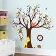 Stickers muraux pour les enfants - Sticker arbre géant avec singes, hibou et girafe - ambiance-sticker.com