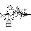 Sticker oiseaux sur branche s'échappent de leurs cage - ambiance-sticker.com