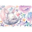 Stickers muraux Animaux - Stickers animaux lapin rêveur sur la lune aquarelle - ambiance-sticker.com