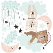 Stickers muraux pour les enfants - Stickers animaux scandinaves oursons dans les étoiles - ambiance-sticker.com