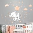 Stickers muraux pour les enfants - Stickers éléphants joyeux dans les nuages + 120 étoiles - ambiance-sticker.com