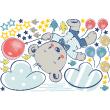 Wandtattoos tiere - Aufkleber Teddybär und Luftballons fliegen in den Wolken - ambiance-sticker.com