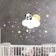 Stickers muraux prénom - Stickers panda bébé fille sur le nuage et 50 étoiles - ambiance-sticker.com