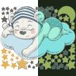 Stickers muraux pour les enfants - Stickers phosphorescents ourson rêveur et 50 étoiles - ambiance-sticker.com