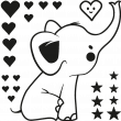 Stickers muraux Animaux - Sticker Petit éléphant avec étoiles, cœurs - ambiance-sticker.com