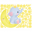 Stickers muraux prénom - Sticker prince éléphant assis sur la lune + 80 étoiles - ambiance-sticker.com