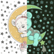 Stickers muraux pour les enfants - Stickers phosphorescents ourson fille sur la lune - ambiance-sticker.com