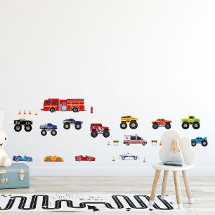 14 wall decals cars and fire truck