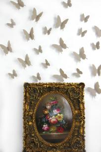 Pack of 12x 3D butterflies wall decals light brown