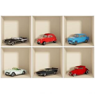 Pack of 6 3D wall decal Collection of cars