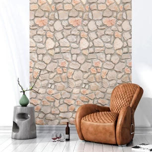 Papier peint préencollé mur de pierre claire H300 x L60 cm