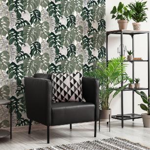 Papier peint préencollé tropical feuilles de palmier monstera H300 x L60 cm