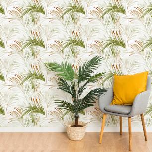 Papier peint préencollé tropical feuilles de palmier vert pastel H300 x L60 cm
