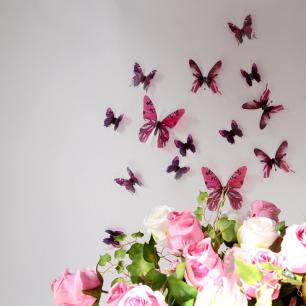 Butterfly roze 3D - 18 stickers realistisch 3D