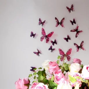 Papillons 3D roses - 18 stickers papillons 3D authentiques