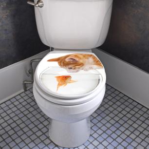 Sticker abattant toilette chat et poisson d’or