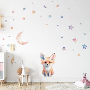 Wall decal animal fox in the stars watercolor