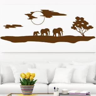 African silhouette with elephants