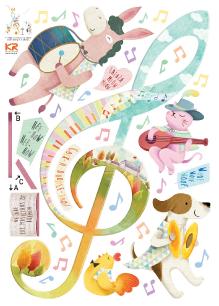 Sticker animaux musiciens d'un conte de fées