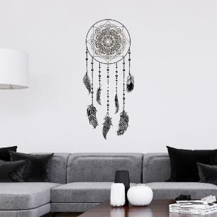 Wall decal boho dream catcher with chic feathers
