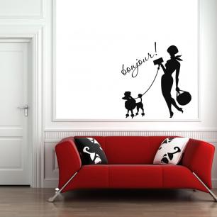 Wall decal Bonjour! Walk with a poodle