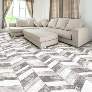 Wall decal floor tiles non-slip white and gray parquet effect