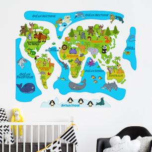 Adesivo colorato mappa del mondo del bambino