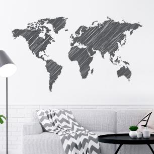 Wall decal world map pencil stroke
