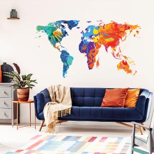 Wall decal world's map design watercolor