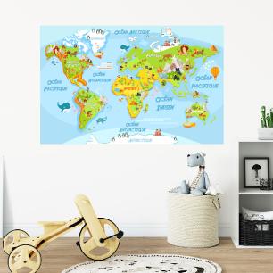 Wall decal educational world map for children