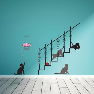 Sticker chats, escaliers et pétales de rose