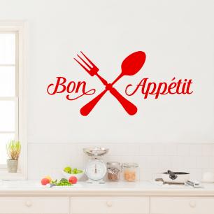 Vinilo decorativo citación cocina hermoso diseño bon appétit