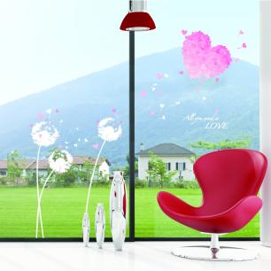 Pink heart flowers wall decals