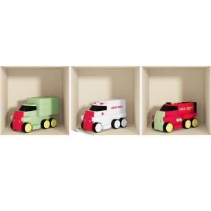 Mursticker 3D 3 speelgoed vrachtwagens
