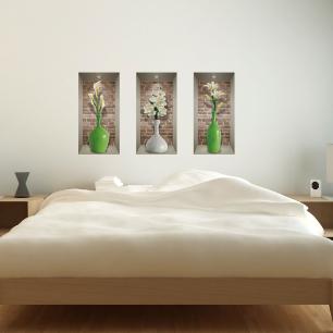 Wall decal 3D vases and white flowers