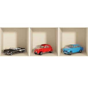 Wall decal effect 3D cars vintage