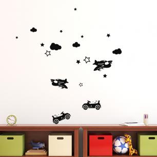 Wall decal Stars, clouds, planes and cars