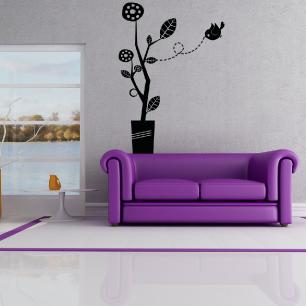 Wall decal Potted flowers and bird