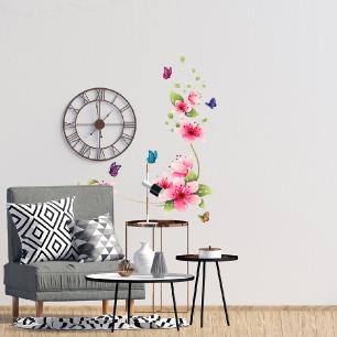 Wall decals Pink flowers and butterflies