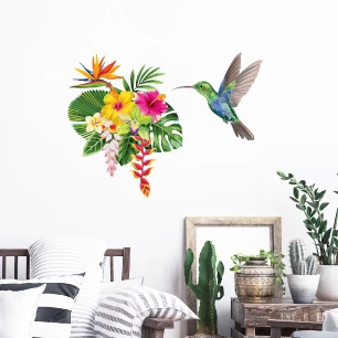 Sticker fleurs tropicales et colibri