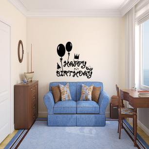 Wall decal Happy birthday Balloons, crown and mask