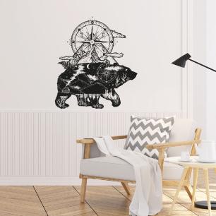 Wall decal hipster bear with a compass