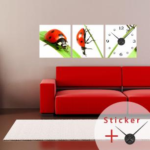 Clock Wall decal Ladybugs on a plant