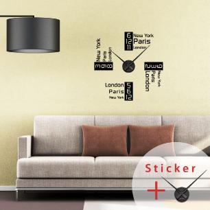 Clock Wall decal  Time in New York, Paris and London