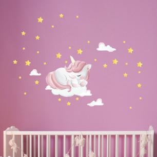 Wall sticker unicorn on the cloud and stars + 90 stars